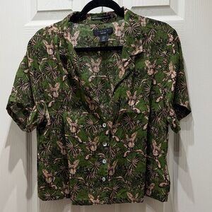 Tahari Green and Brown Linen Shirt